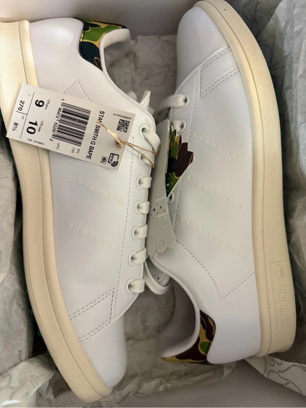 adidas bape White Sneakers with Green Camo Fringe Accent